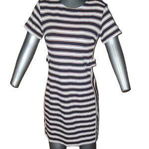 Banana Republic Navy Peach Striped Petite Sheath Dress Short Sleeve Size 2